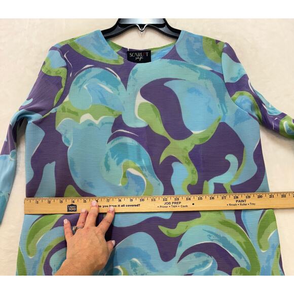Scarlet Sage Shelly Marbled Dress Blue Purple Green Polyester Pleated 0/S Artsy - Picture 9 of 14